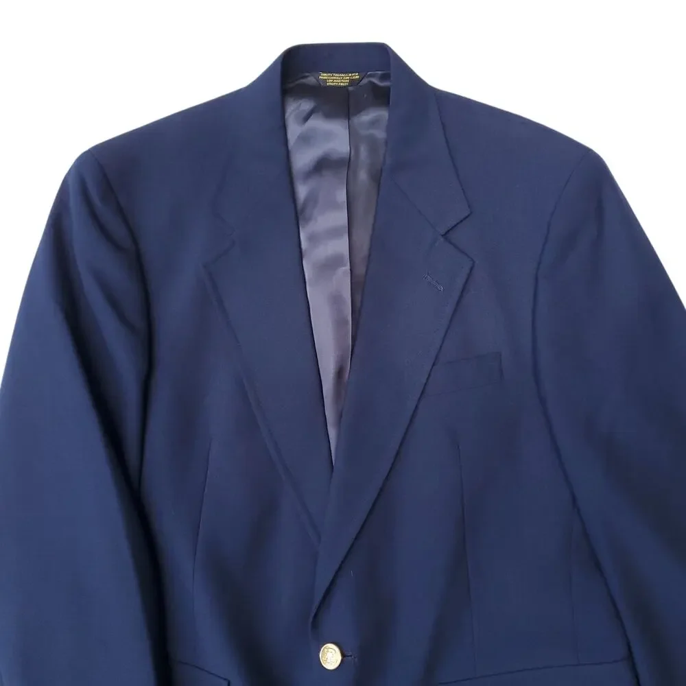 Vintage Palm Beach Blue Wool Poly Gold Button Blazer Jacket Sport Coat 40R